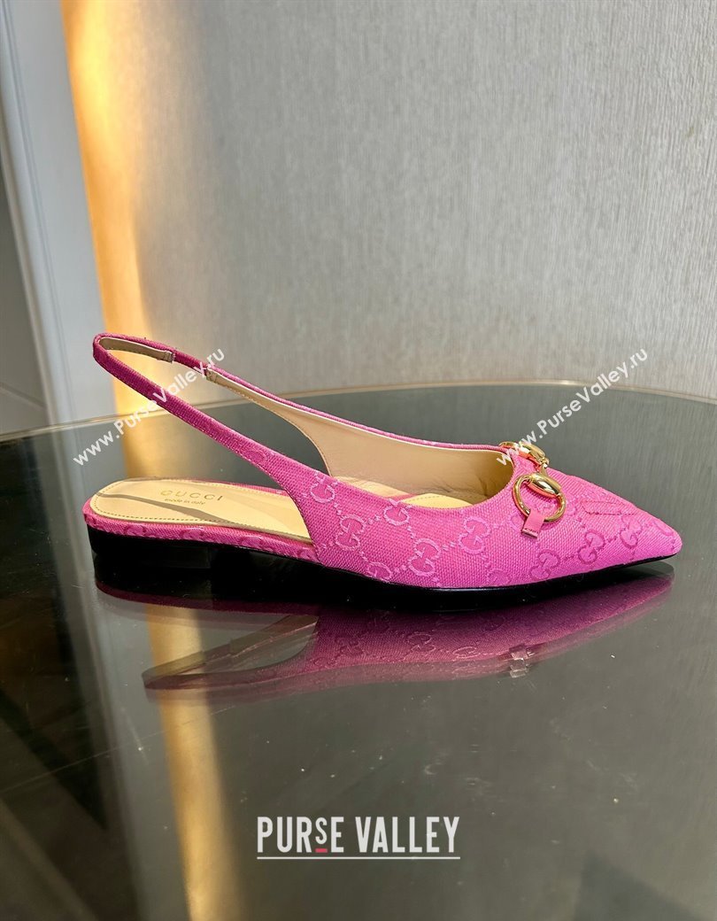 Gucci GG Canvas Slingback Flat with Horsebit Dark Pink 2024 782627 (MD-241119015)