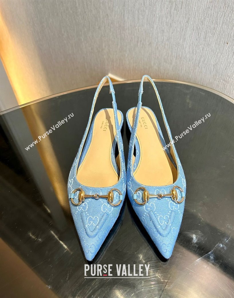 Gucci GG Canvas Slingback Flat with Horsebit Light Blue 2024 782627 (MD-241119016)