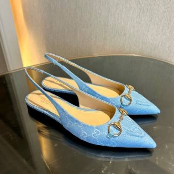 Gucci GG Canvas Slingback Flat with Horsebit Light Blue 2024 782627 (MD-241119016)