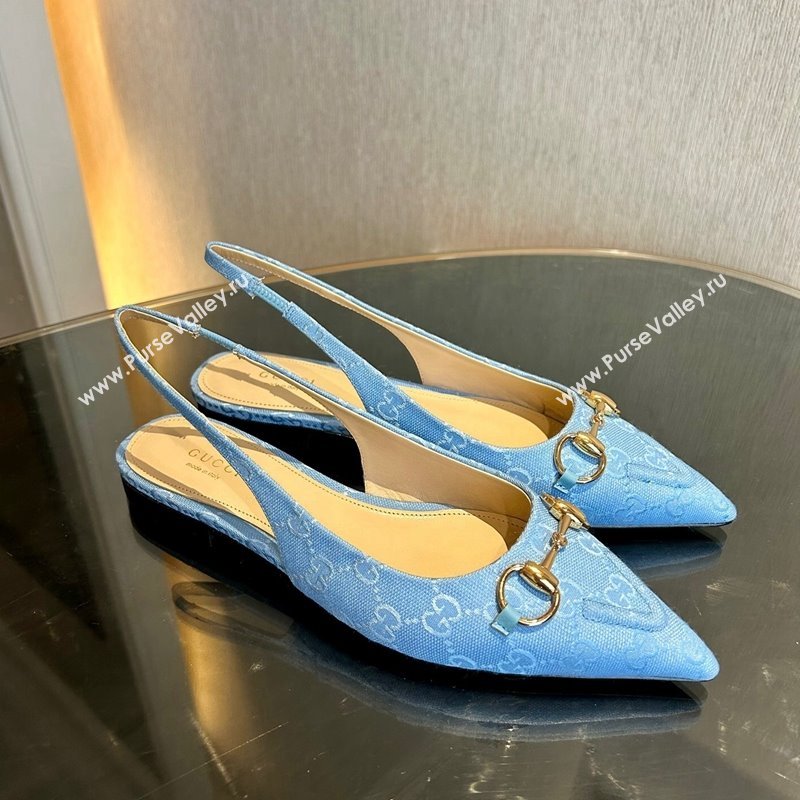 Gucci GG Canvas Slingback Flat with Horsebit Light Blue 2024 782627 (MD-241119016)