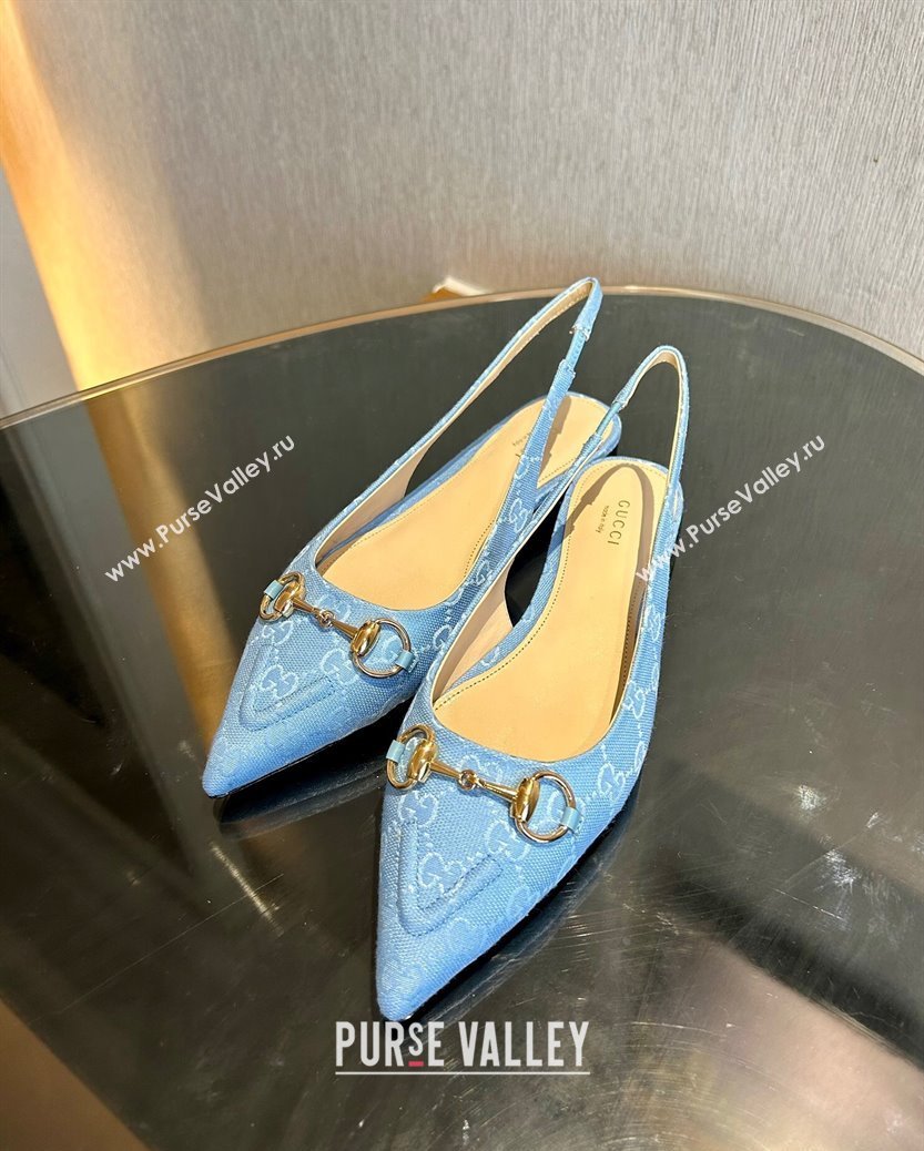 Gucci GG Canvas Slingback Flat with Horsebit Light Blue 2024 782627 (MD-241119016)