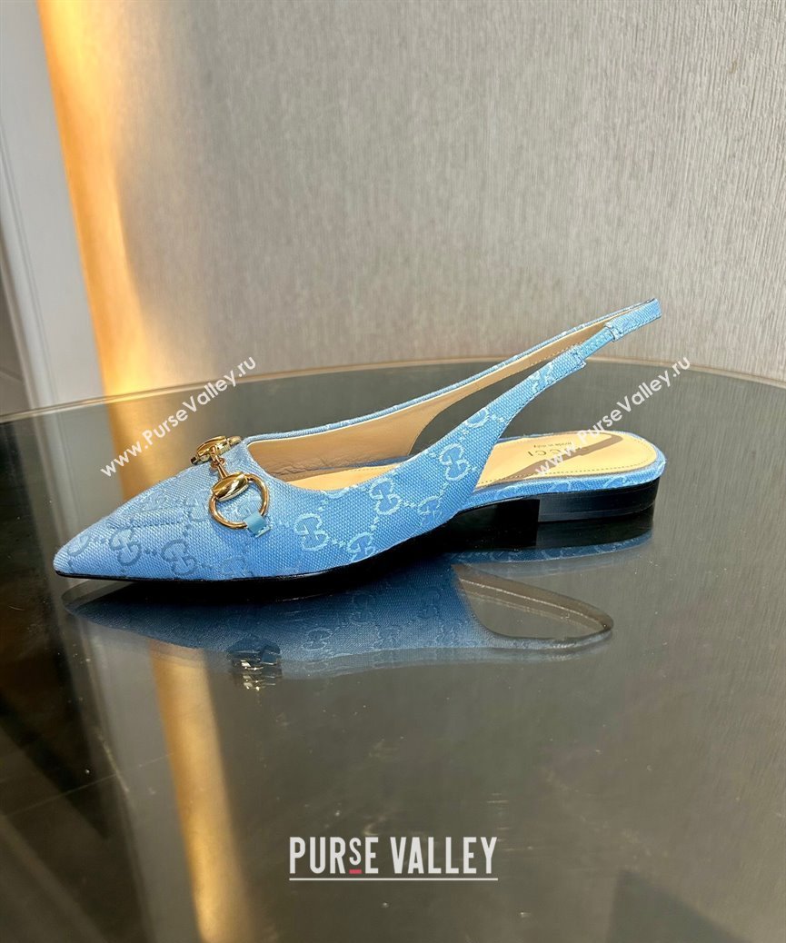 Gucci GG Canvas Slingback Flat with Horsebit Light Blue 2024 782627 (MD-241119016)