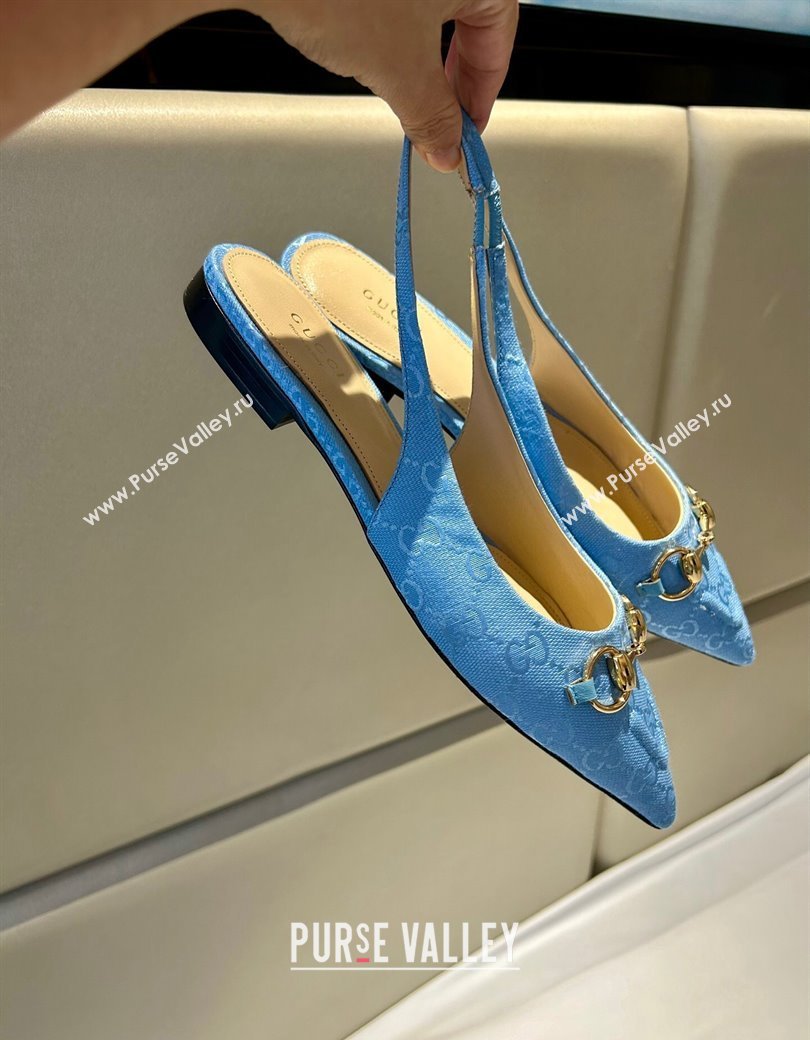 Gucci GG Canvas Slingback Flat with Horsebit Light Blue 2024 782627 (MD-241119016)