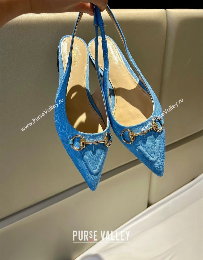 Gucci GG Canvas Slingback Flat with Horsebit Light Blue 2024 782627 (MD-241119016)