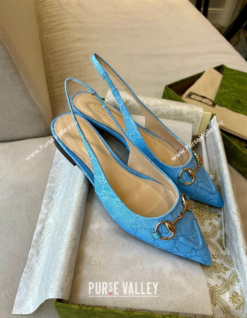 Gucci GG Canvas Slingback Flat with Horsebit Light Blue 2024 782627 (MD-241119016)