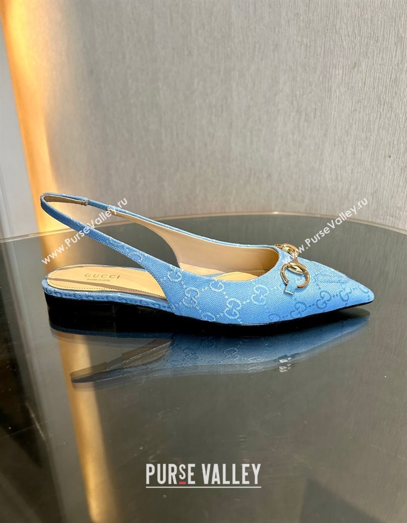 Gucci GG Canvas Slingback Flat with Horsebit Light Blue 2024 782627 (MD-241119016)