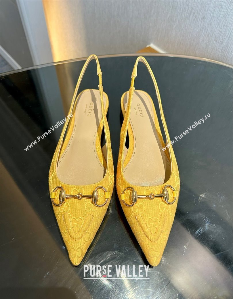 Gucci GG Canvas Slingback Flat with Horsebit Yellow 2024 782627 (MD-241119017)