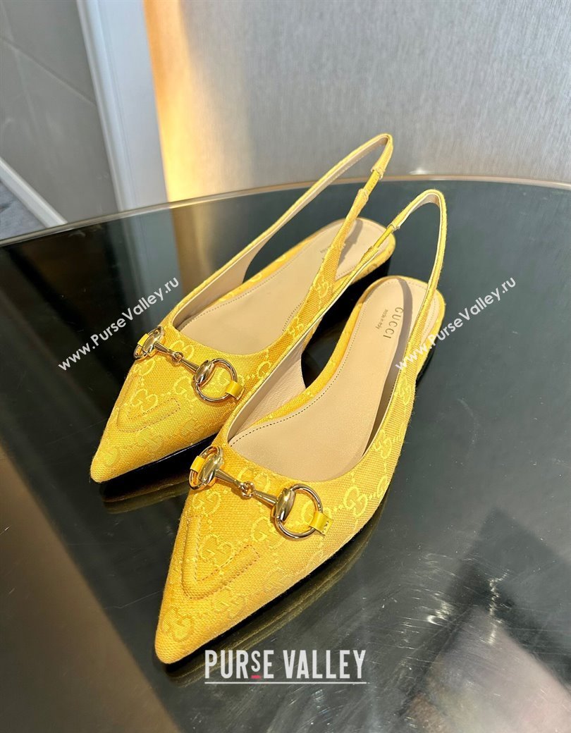 Gucci GG Canvas Slingback Flat with Horsebit Yellow 2024 782627 (MD-241119017)