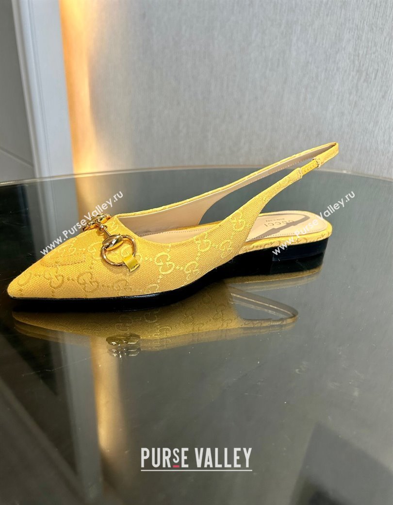 Gucci GG Canvas Slingback Flat with Horsebit Yellow 2024 782627 (MD-241119017)