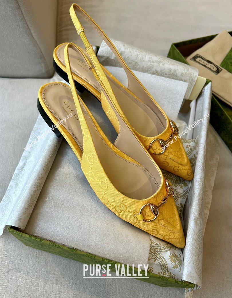 Gucci GG Canvas Slingback Flat with Horsebit Yellow 2024 782627 (MD-241119017)