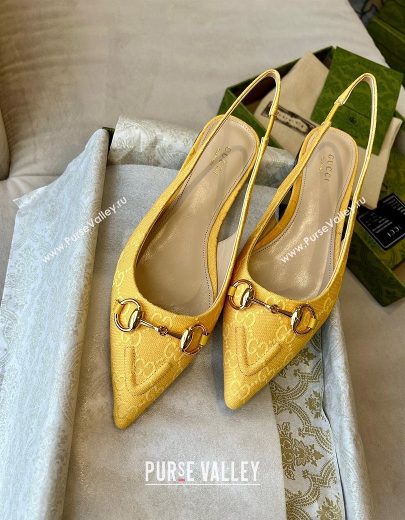 Gucci GG Canvas Slingback Flat with Horsebit Yellow 2024 782627 (MD-241119017)