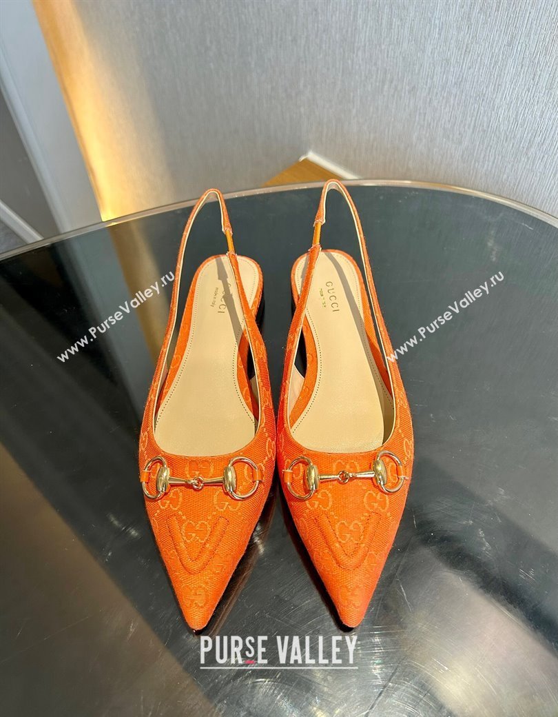 Gucci GG Canvas Slingback Flat with Horsebit Orange 2024 782627 (MD-241119018)