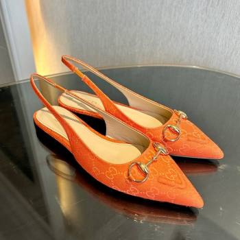 Gucci GG Canvas Slingback Flat with Horsebit Orange 2024 782627 (MD-241119018)