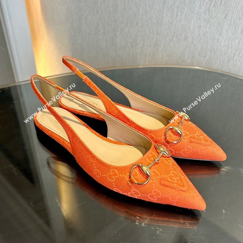 Gucci GG Canvas Slingback Flat with Horsebit Orange 2024 782627 (MD-241119018)