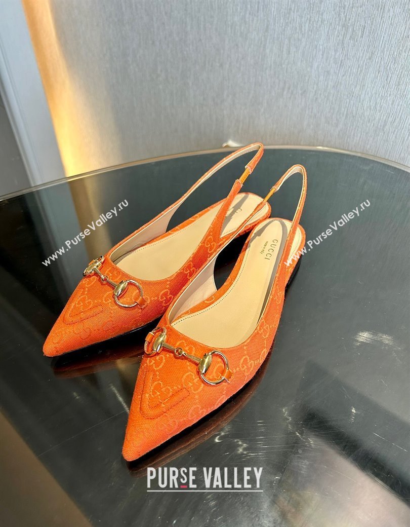 Gucci GG Canvas Slingback Flat with Horsebit Orange 2024 782627 (MD-241119018)