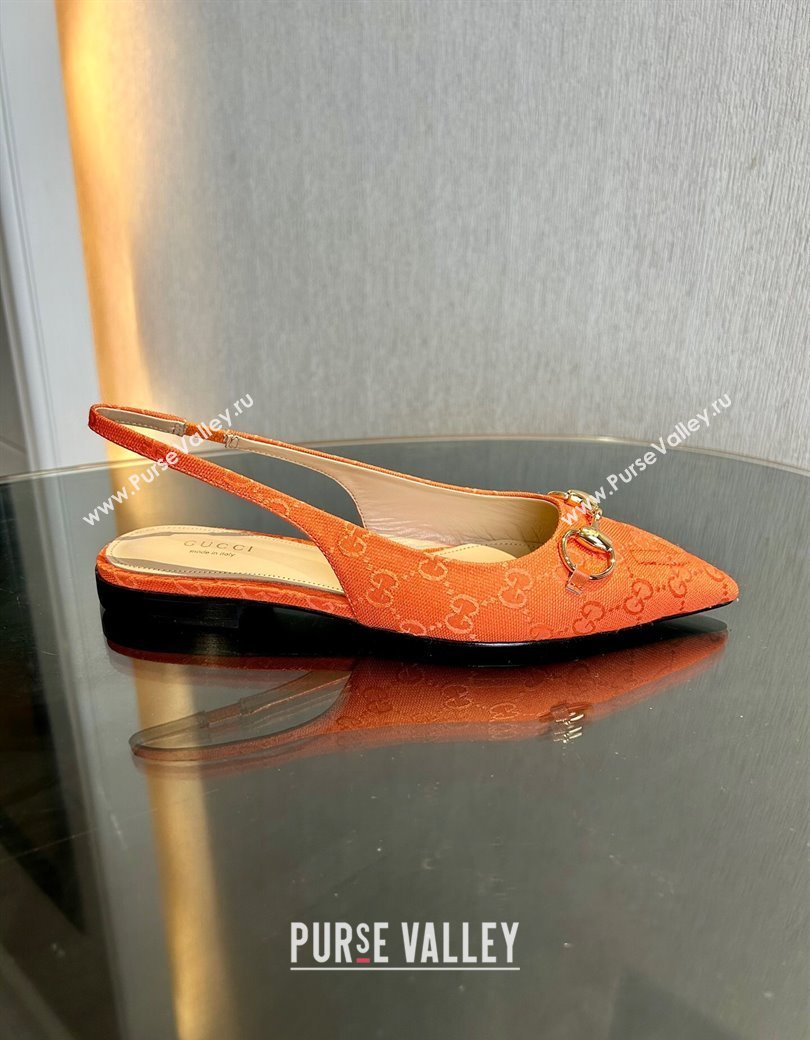 Gucci GG Canvas Slingback Flat with Horsebit Orange 2024 782627 (MD-241119018)