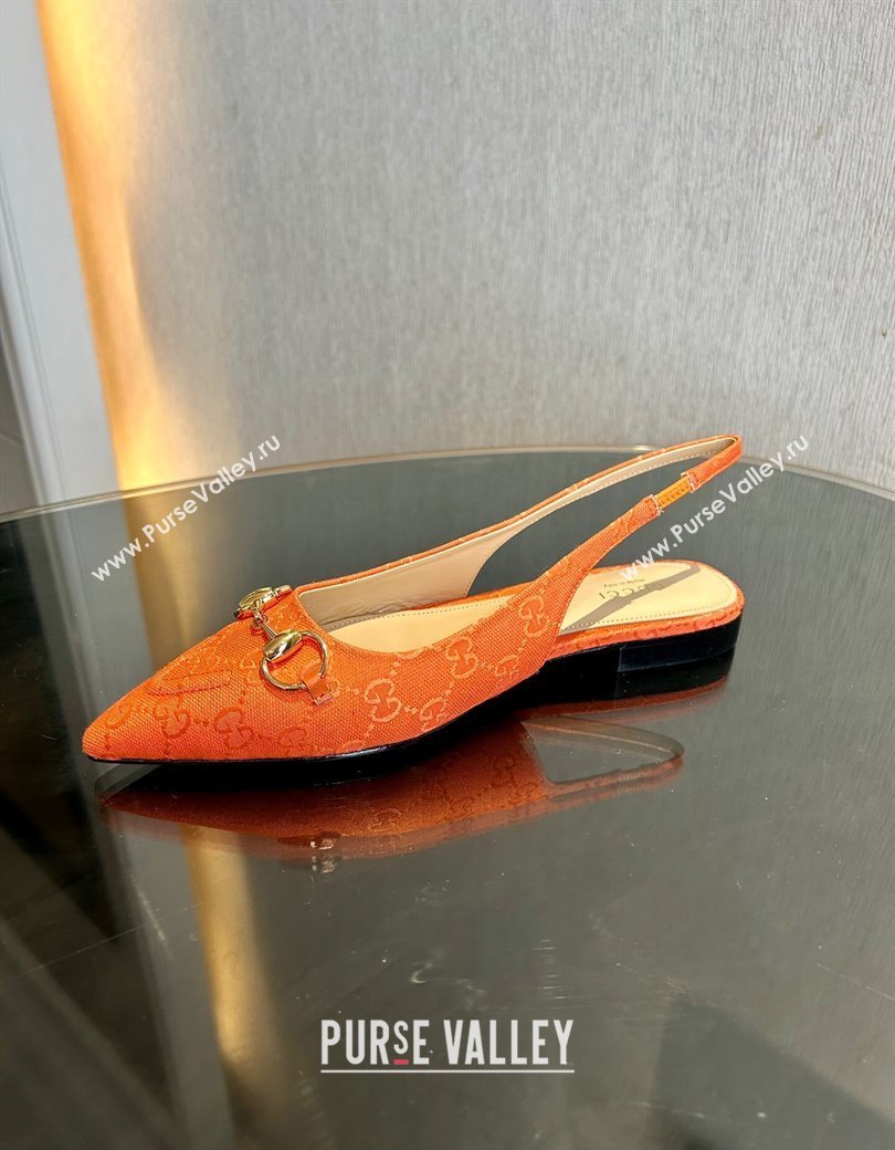 Gucci GG Canvas Slingback Flat with Horsebit Orange 2024 782627 (MD-241119018)