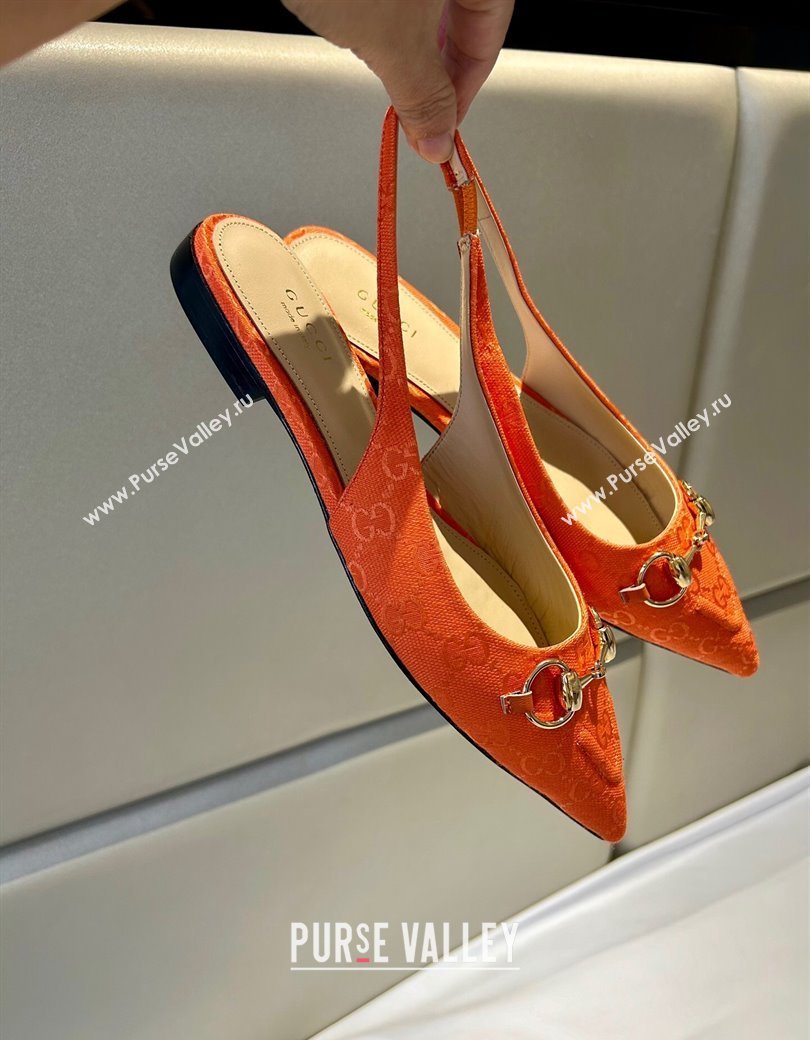 Gucci GG Canvas Slingback Flat with Horsebit Orange 2024 782627 (MD-241119018)