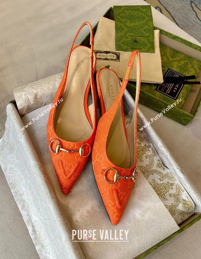 Gucci GG Canvas Slingback Flat with Horsebit Orange 2024 782627 (MD-241119018)