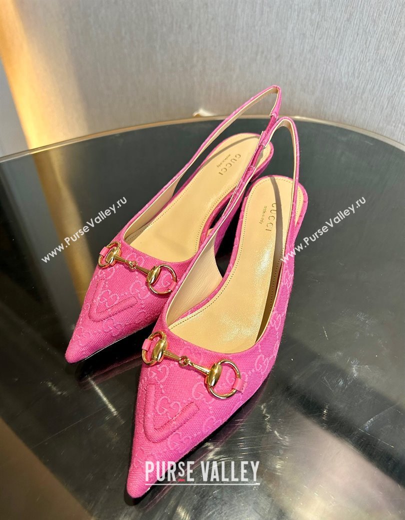 Gucci GG Canvas Slingback Pumps 4.5cm with Horsebit Dark Pink 2024 782627 (MD-241119019)