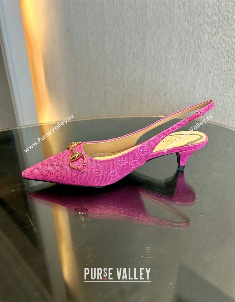 Gucci GG Canvas Slingback Pumps 4.5cm with Horsebit Dark Pink 2024 782627 (MD-241119019)