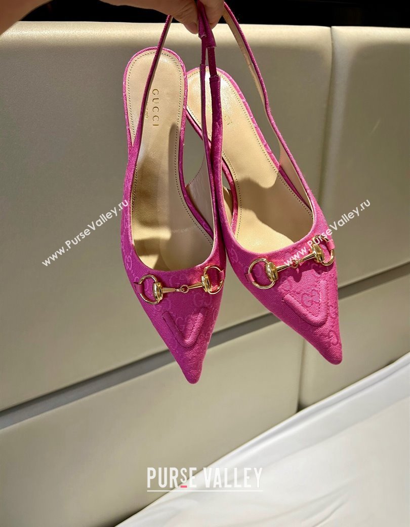 Gucci GG Canvas Slingback Pumps 4.5cm with Horsebit Dark Pink 2024 782627 (MD-241119019)