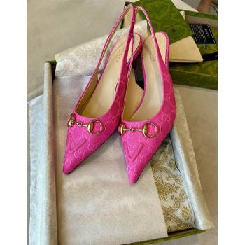 Gucci GG Canvas Slingback Pumps 4.5cm with Horsebit Dark Pink 2024 782627 (MD-241119019)