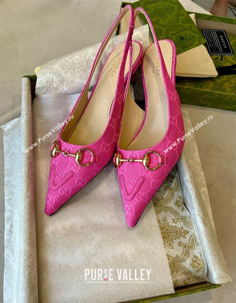 Gucci GG Canvas Slingback Pumps 4.5cm with Horsebit Dark Pink 2024 782627 (MD-241119019)