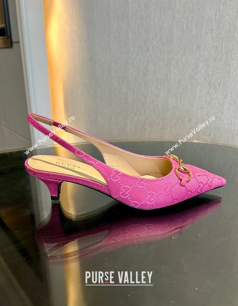 Gucci GG Canvas Slingback Pumps 4.5cm with Horsebit Dark Pink 2024 782627 (MD-241119019)