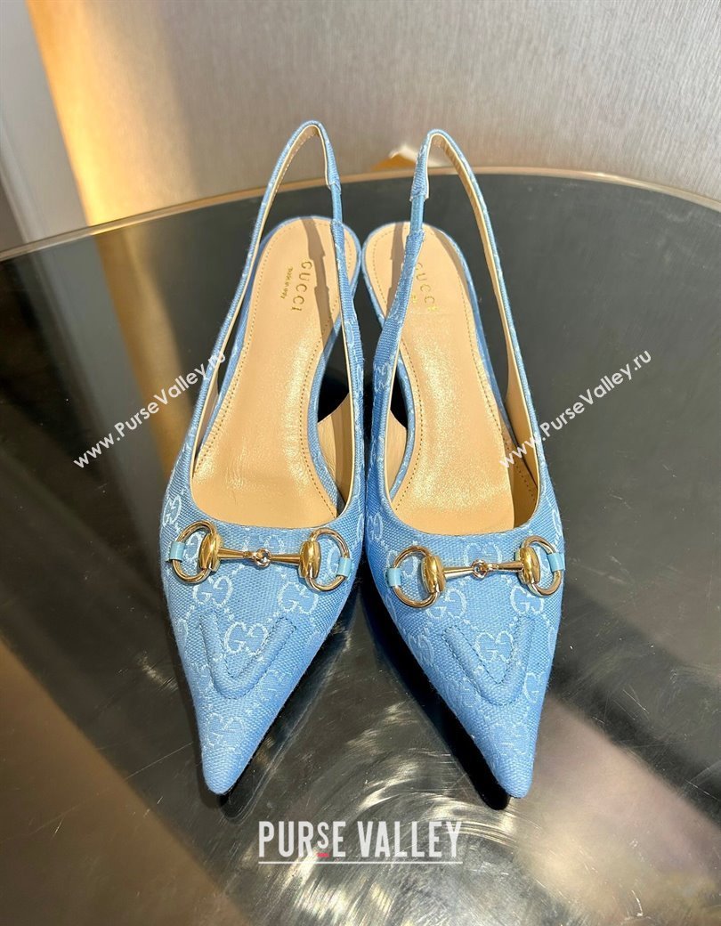 Gucci GG Canvas Slingback Pumps 4.5cm with Horsebit Light Blue 2024 782627 (MD-241119020)