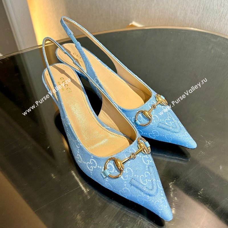 Gucci GG Canvas Slingback Pumps 4.5cm with Horsebit Light Blue 2024 782627 (MD-241119020)