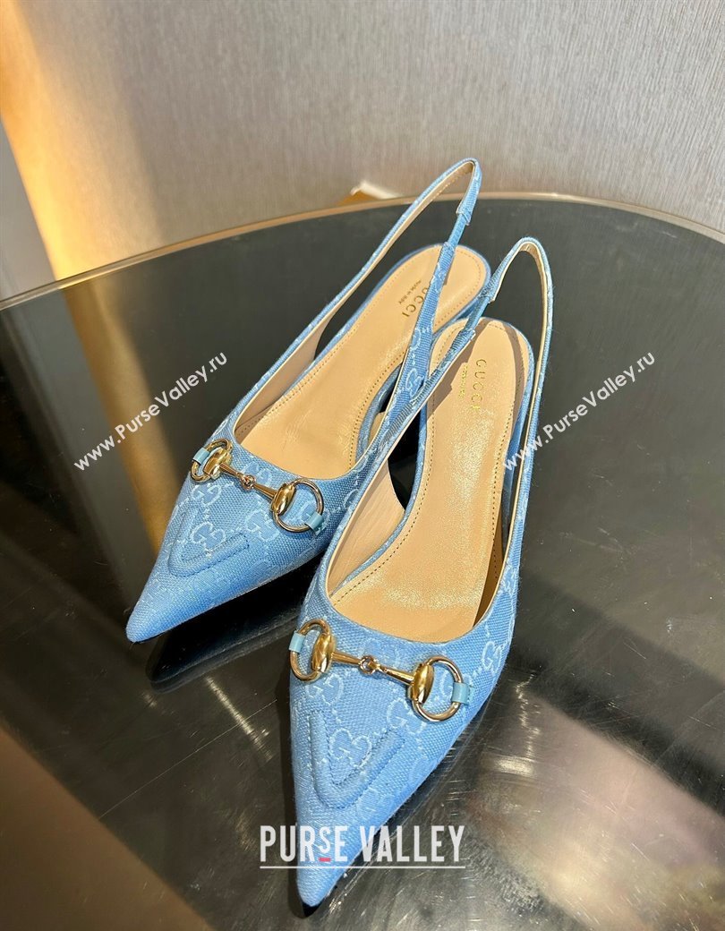 Gucci GG Canvas Slingback Pumps 4.5cm with Horsebit Light Blue 2024 782627 (MD-241119020)