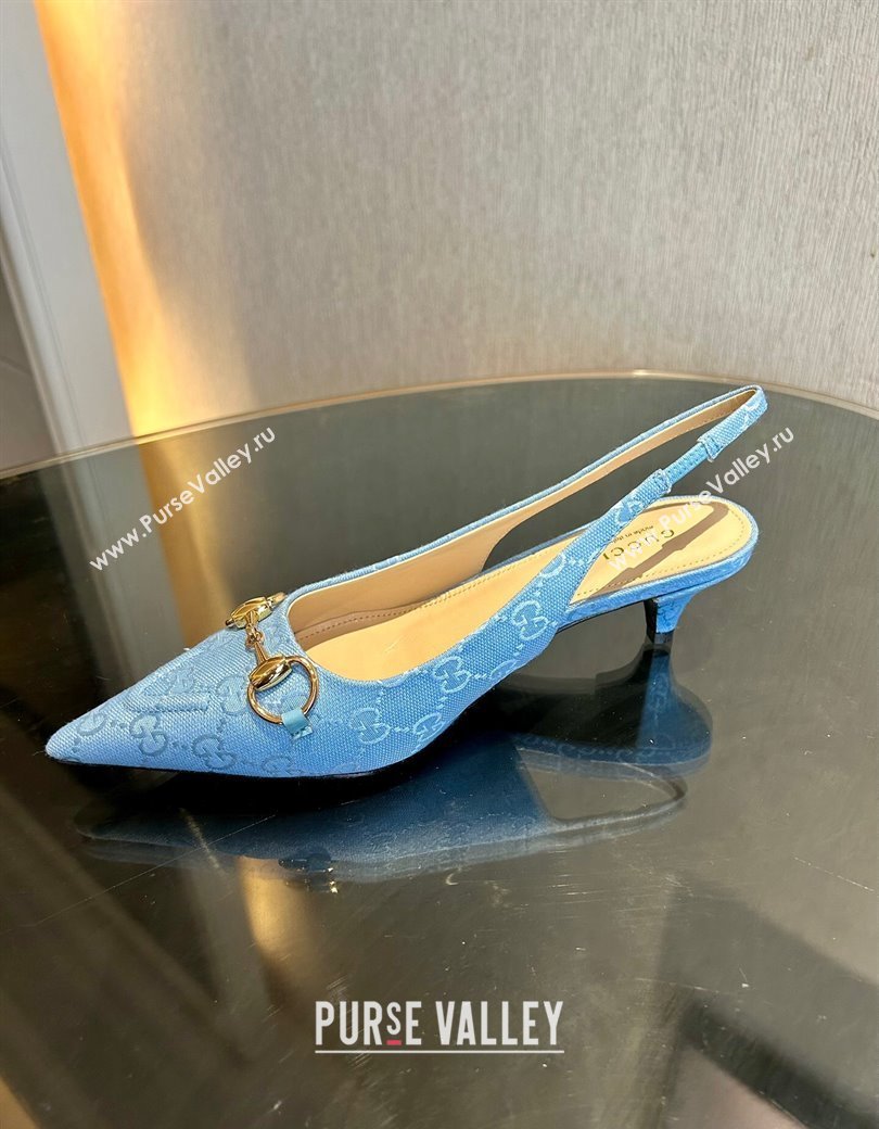 Gucci GG Canvas Slingback Pumps 4.5cm with Horsebit Light Blue 2024 782627 (MD-241119020)