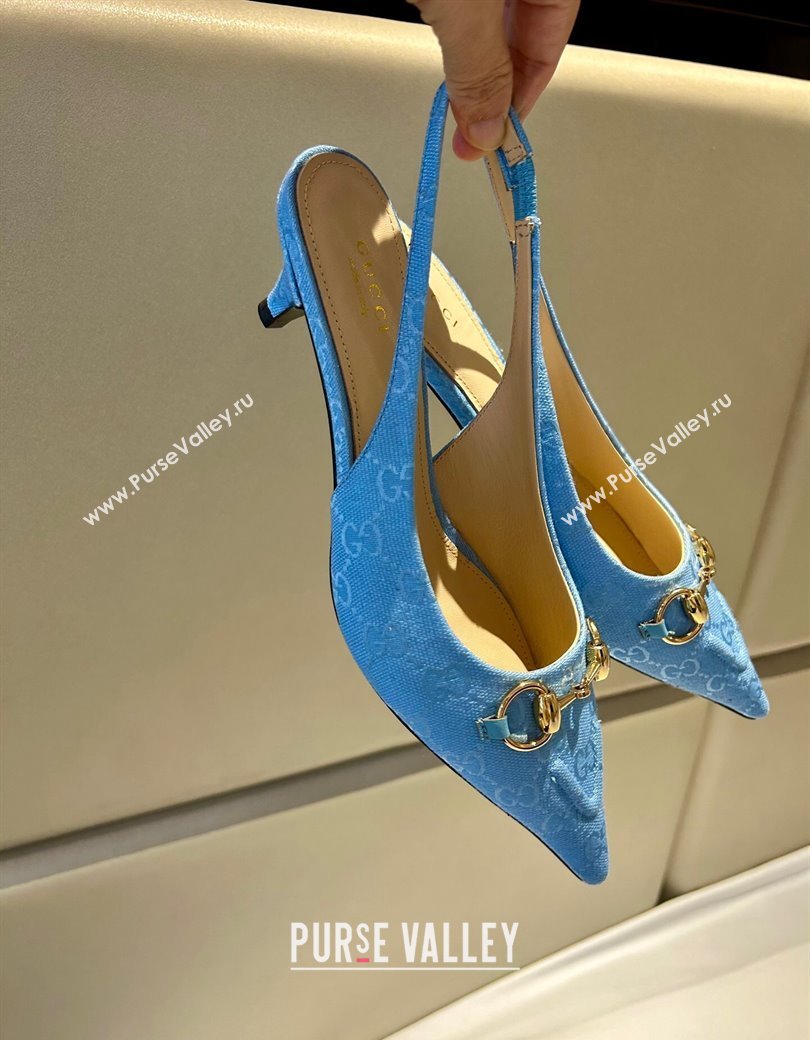 Gucci GG Canvas Slingback Pumps 4.5cm with Horsebit Light Blue 2024 782627 (MD-241119020)