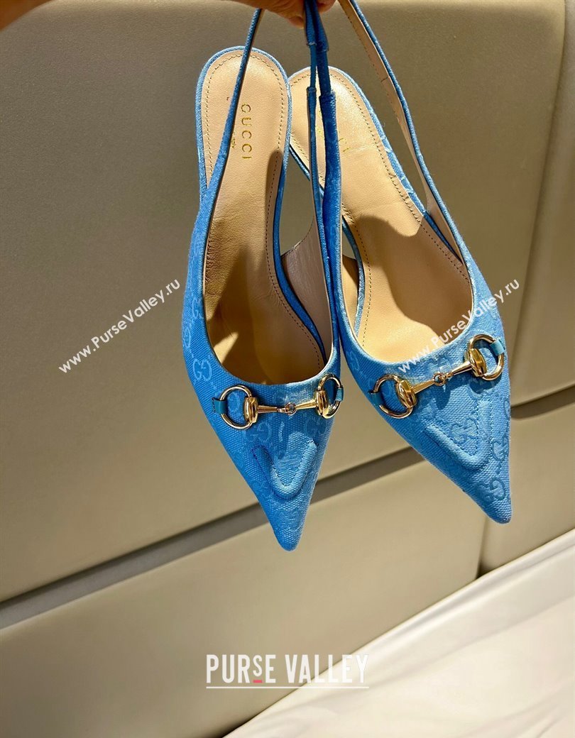 Gucci GG Canvas Slingback Pumps 4.5cm with Horsebit Light Blue 2024 782627 (MD-241119020)