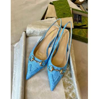 Gucci GG Canvas Slingback Pumps 4.5cm with Horsebit Light Blue 2024 782627 (MD-241119020)