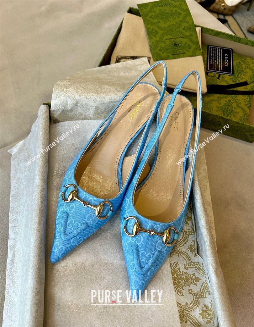 Gucci GG Canvas Slingback Pumps 4.5cm with Horsebit Light Blue 2024 782627 (MD-241119020)