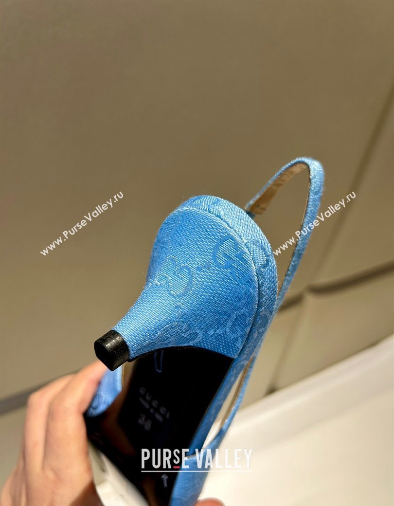 Gucci GG Canvas Slingback Pumps 4.5cm with Horsebit Light Blue 2024 782627 (MD-241119020)