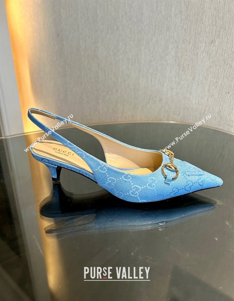 Gucci GG Canvas Slingback Pumps 4.5cm with Horsebit Light Blue 2024 782627 (MD-241119020)