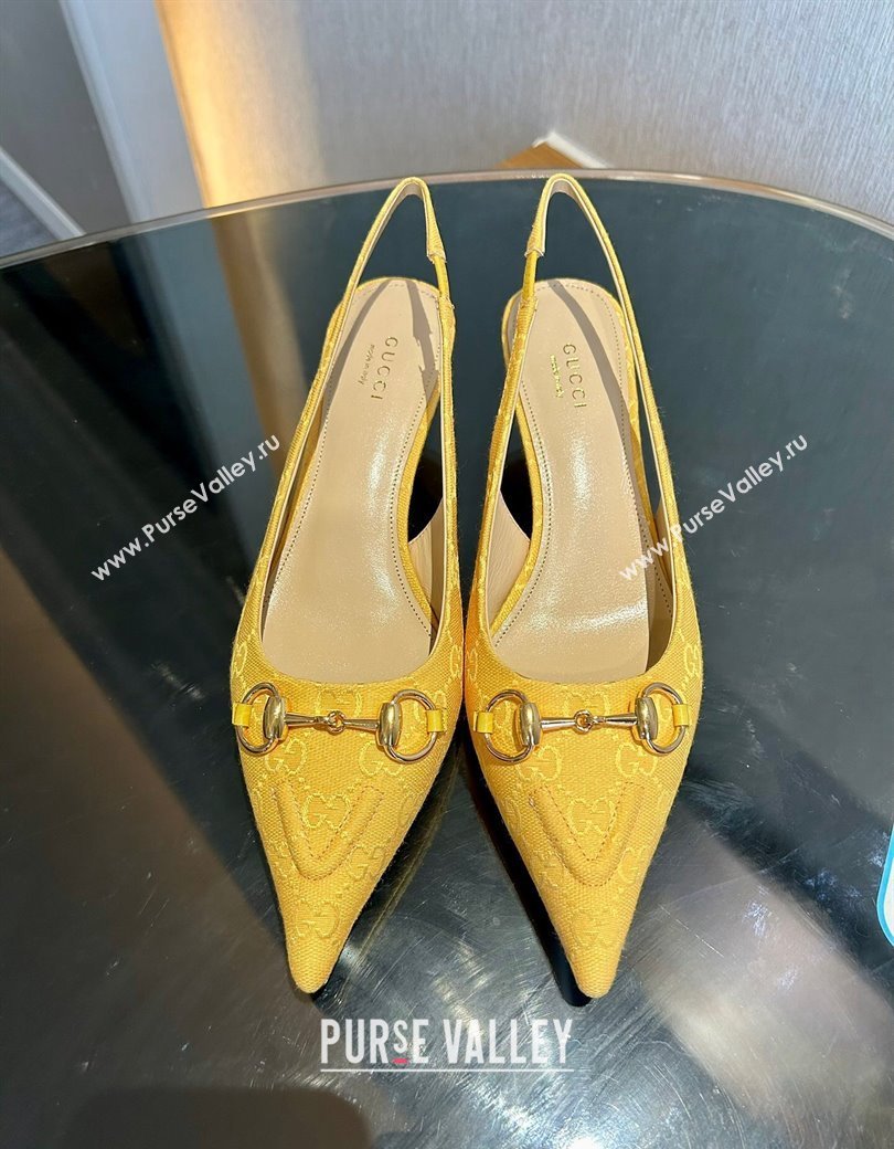 Gucci GG Canvas Slingback Pumps 4.5cm with Horsebit Yellow 2024 782627 (MD-241119021)