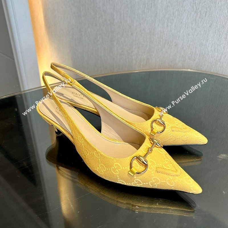 Gucci GG Canvas Slingback Pumps 4.5cm with Horsebit Yellow 2024 782627 (MD-241119021)