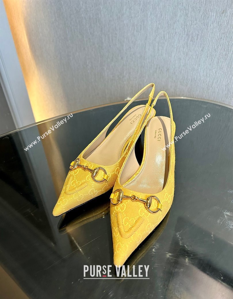 Gucci GG Canvas Slingback Pumps 4.5cm with Horsebit Yellow 2024 782627 (MD-241119021)