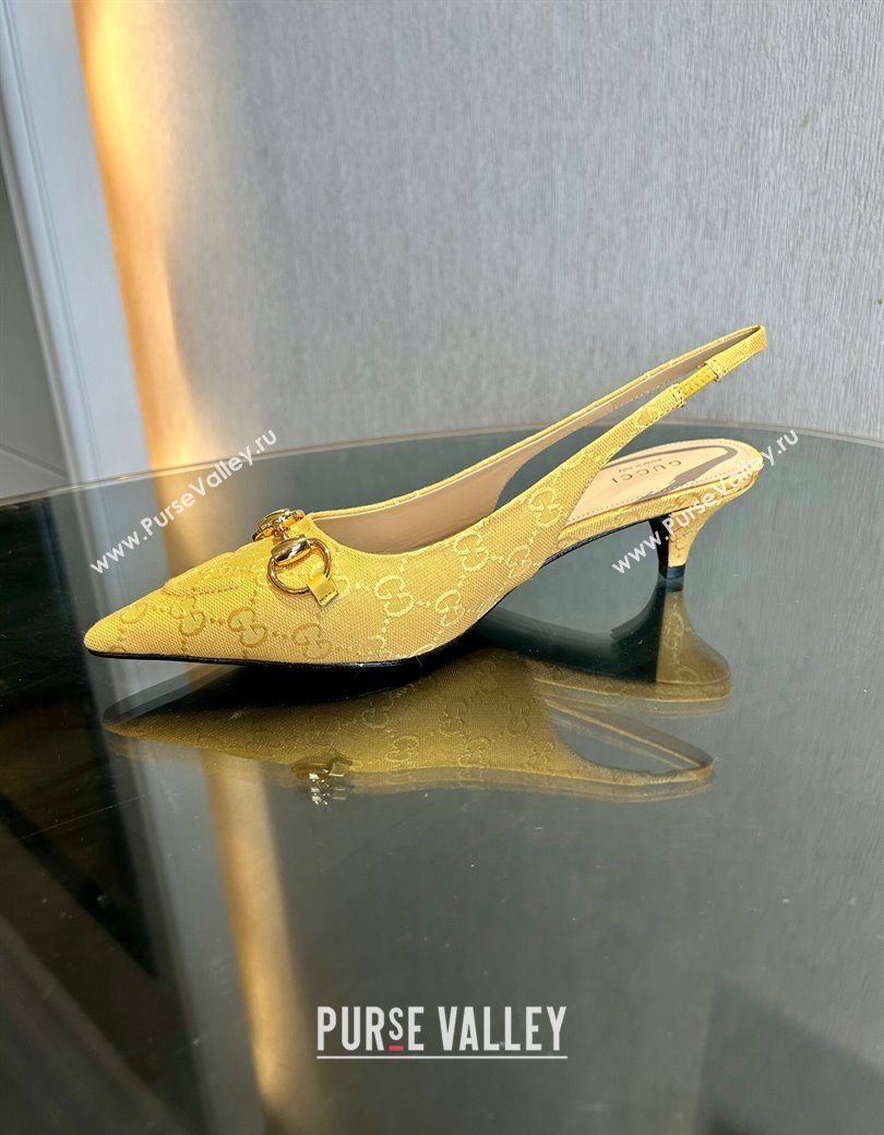 Gucci GG Canvas Slingback Pumps 4.5cm with Horsebit Yellow 2024 782627 (MD-241119021)