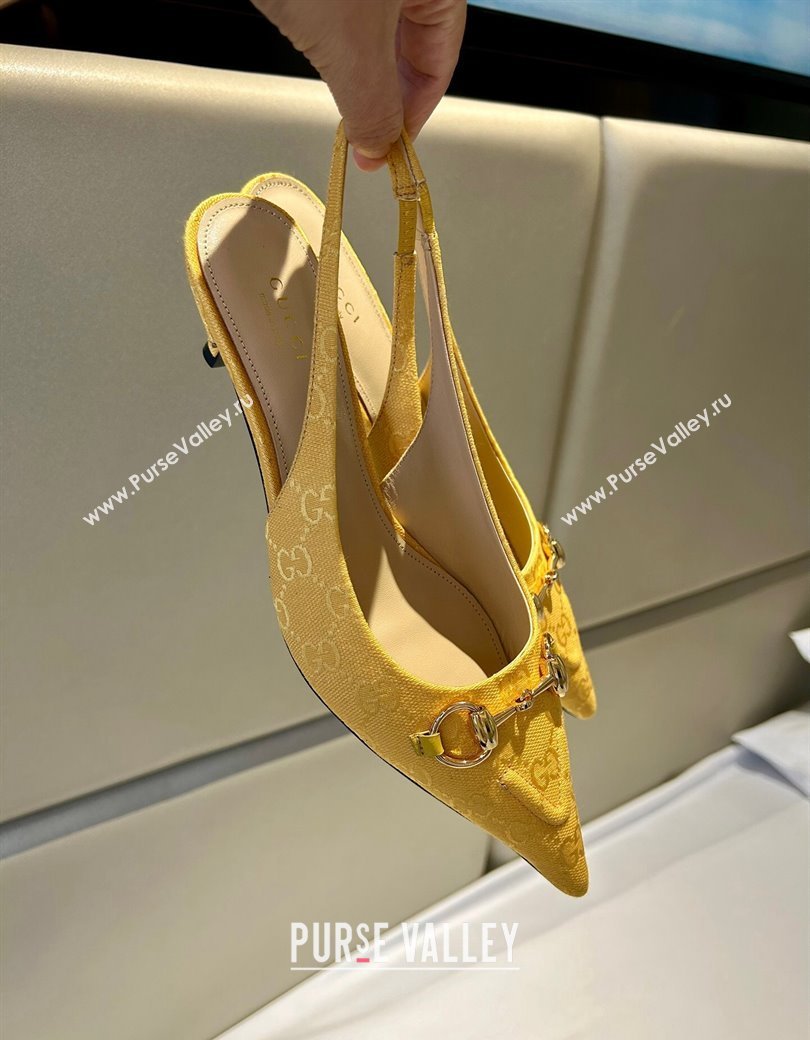 Gucci GG Canvas Slingback Pumps 4.5cm with Horsebit Yellow 2024 782627 (MD-241119021)