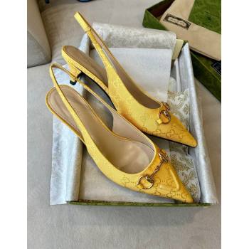 Gucci GG Canvas Slingback Pumps 4.5cm with Horsebit Yellow 2024 782627 (MD-241119021)