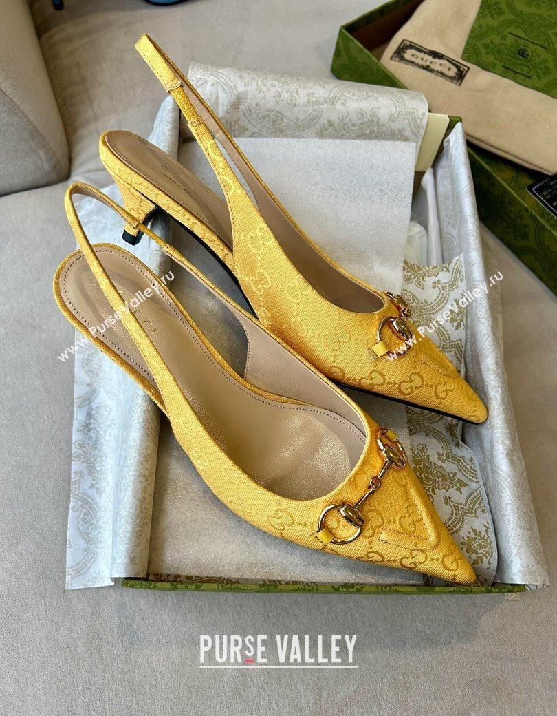 Gucci GG Canvas Slingback Pumps 4.5cm with Horsebit Yellow 2024 782627 (MD-241119021)