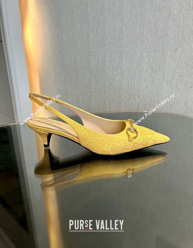 Gucci GG Canvas Slingback Pumps 4.5cm with Horsebit Yellow 2024 782627 (MD-241119021)