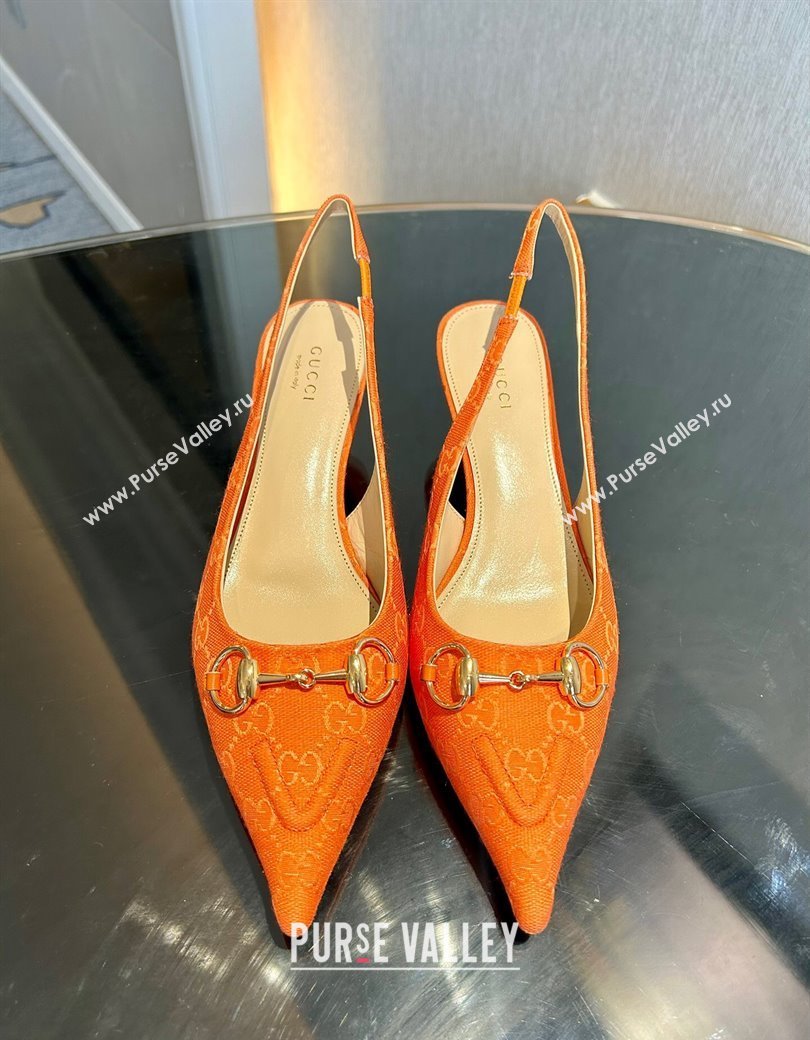 Gucci GG Canvas Slingback Pumps 4.5cm with Horsebit Orange 2024 782627 (MD-241119022)