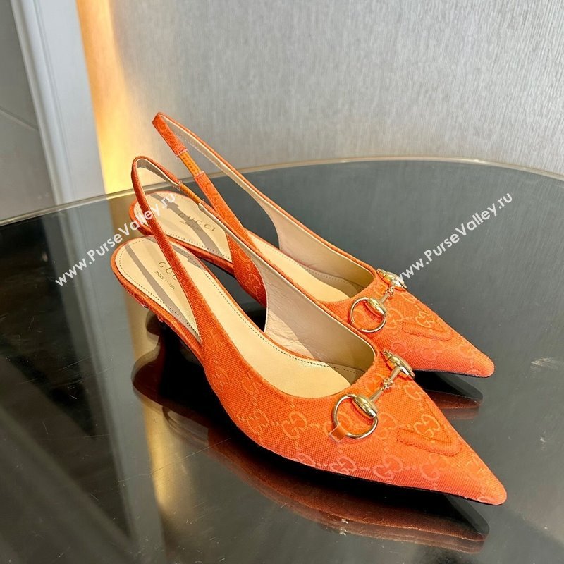 Gucci GG Canvas Slingback Pumps 4.5cm with Horsebit Orange 2024 782627 (MD-241119022)