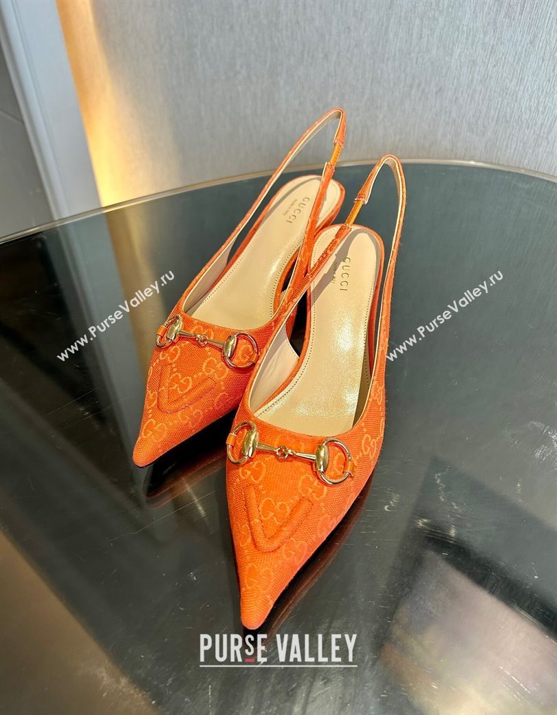 Gucci GG Canvas Slingback Pumps 4.5cm with Horsebit Orange 2024 782627 (MD-241119022)